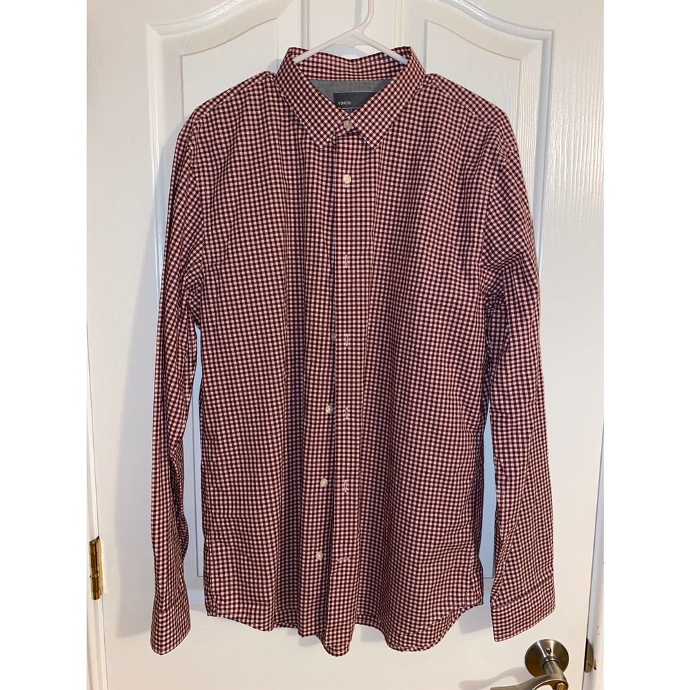 VINCE CAMUTO Dark Red Check Slim Fit Dress Shirt MSRP $89 XL 17 34/35